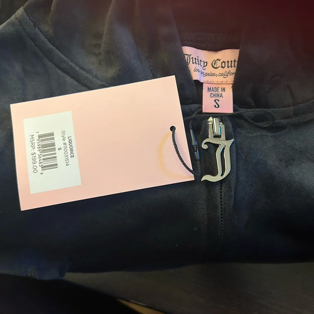 NWT Juicy Couture Velour black Track Suit sweatsuit women’s small hoodie - Picture 4 of 4